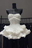 Strapless Ball Gown White Birthday Dresses Sexy Christmas Dress HZ1024