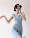 blue sleeveless short suspender skirt HZ1024