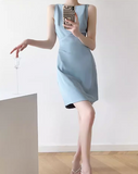 blue sleeveless short suspender skirt HZ1024