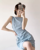 blue sleeveless short suspender skirt HZ1024