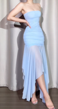 Strapless Bodycon Long Prom Dresses Chiffon Gray Blue Long Formal Dresses HZ1024