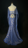 Spaghetti Strap Sheath Long Prom Dresses Satin Blue Long Formal Dresses HZ1024