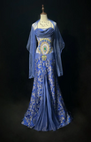 Spaghetti Strap Sheath Long Prom Dresses Satin Blue Long Formal Dresses HZ1024