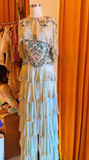 Spaghetti Strap Sheath Long Prom Dresses Chiffon Beaded Applique Long Formal Dresses HZ1024