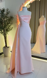 Strapless Sheath Long Prom Dresses Chiffon Satin New Year Evening Dress Pink Formal Dresses HZ1024