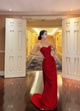 Sweetheart Neck Sheath Long Prom Dresses Satin New Year's Eve Dress Red Formal Dresses HZ1024