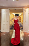 Sweetheart Neck Sheath Long Prom Dresses Satin New Year's Eve Dress Red Formal Dresses HZ1024
