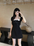 A-line bow stitching black dress HZ1024