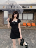 A-line bow stitching black dress HZ1024