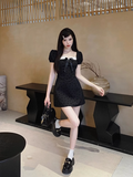 A-line bow stitching black dress HZ1024