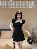 A-line bow stitching black dress HZ1024