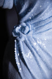 Off-the-shoulder Sheath Long Prom Dresses Sequin Sparkly Blue Formal Dresses HZ1024