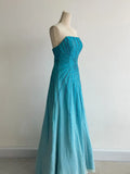 Strapless A-Line Long Prom Dresses Beaded Chiffon Blue Formal Dresses Vintage Evening Dresses HZ1024