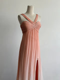 V-neck Sheath Long Prom Dresses Vintage Chiffon Peach Evening Dress with Slits HZ1024