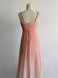 V-neck Sheath Long Prom Dresses Vintage Chiffon Peach Evening Dress with Slits HZ1024