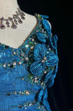 Asymmetric Neck Mermaid Long Prom Dresses Vintage Tulle Sequin Blue Evening Dress Applique Sweet 16 Dress HZ1024