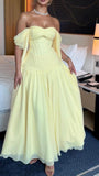 A-Line Butter Yellow Formal Dresses Chiffon Off-the-shoulder Wedding Guest Dresses Cute Birthday Dresses HZ1024