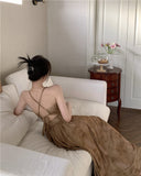 A-line halter neck suspender V-neck backless dress HZ1024