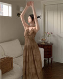 A-line halter neck suspender V-neck backless dress HZ1024
