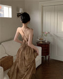 A-line halter neck suspender V-neck backless dress HZ1024