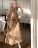 A-line halter neck suspender V-neck backless dress HZ1024
