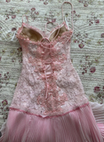 Pink Spaghetti Strap Chiffon Party Dresses Lace Applique Short Prom Dresses Homecoming Dress HZ1024