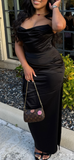 Strapless Sheath Long Prom Dresses Satin Black Evening Dresses HZ1024