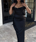 Strapless Sheath Long Prom Dresses Satin Black Evening Dresses HZ1024