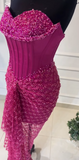 Sweetheart Sheath Long Prom Dresses Beaded Tulle Fuchsia Evening Dresses HZ1024