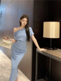 Temperament sexy slim off-shoulder short-sleeved dress HZ1024