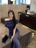 Temperament sexy slim off-shoulder short-sleeved dress HZ1024