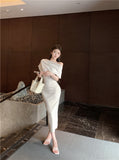 Temperament sexy slim off-shoulder short-sleeved dress HZ1024
