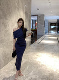 Temperament sexy slim off-shoulder short-sleeved dress HZ1024