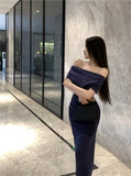 Temperament sexy slim off-shoulder short-sleeved dress HZ1024