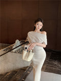 Temperament sexy slim off-shoulder short-sleeved dress HZ1024