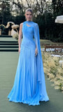 Sheath Long Prom Dresses Chiffon Blue Evening Dresses Elegant Wedding Guest Dresses HZ1024