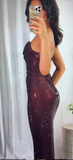 Sheath Long Prom Dresses Sequin Brown Evening Dresses Elegant Strapless Wedding Guest Dresses HZ1024