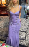 Mermaid Long Prom Dresses Chiffon Purple Evening Dresses Elegant Spaghetti Strap Birthday Dresses HZ1024