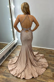 Spaghetti Strap Sheath Long Prom Dresses Satin Champagne Wedding Guest Dresses HZ1024