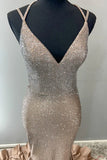 Spaghetti Strap Sheath Long Prom Dresses Satin Champagne Wedding Guest Dresses HZ1024
