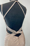 Spaghetti Strap Sheath Long Prom Dresses Satin Champagne Wedding Guest Dresses HZ1024