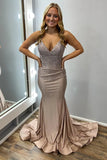 Spaghetti Strap Sheath Long Prom Dresses Satin Champagne Wedding Guest Dresses HZ1024