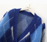 style heavy diamond jacquard mid-length knitted cardigan HZ1024