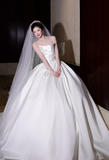 Strapless A-Line Wedding Dresses Satin White Bridal Gowns Sleeveless Bridal Dresses HZ1024
