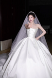 Strapless A-Line Wedding Dresses Satin White Bridal Gowns Sleeveless Bridal Dresses HZ1024