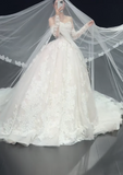 Sweetheart Neck Ball Gown Lace Wedding Dresses Applique White Bridal Gowns Sleeveless Bridal Dresses HZ1024
