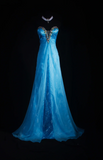 Sweetheart Neck A-Line Long Prom Dresses Vintage Satin Blue Evening Dresses HZ1024