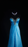 Sweetheart Neck A-Line Long Prom Dresses Vintage Satin Blue Evening Dresses HZ1024