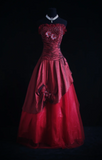 Strapless A-Line Burgundy Long Prom Dresses Beaded Sleeveless Evening Dresses HZ1024