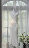 Halter Sheath White Long Prom Dresses Chiffon Beaded White Evening Dresses Shiny Open Back Birthday Dresses HZ1024